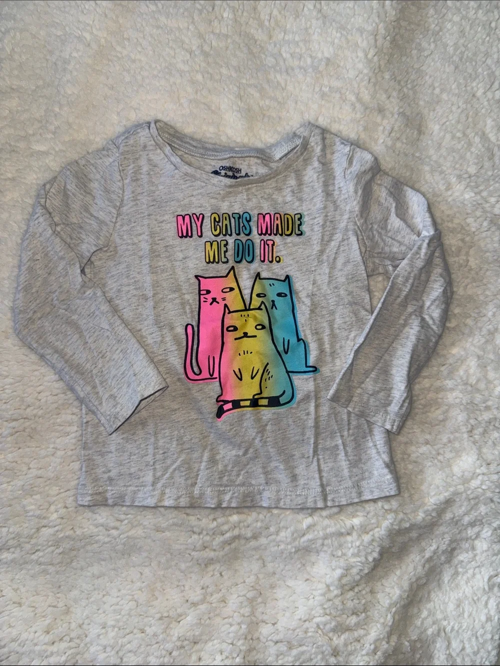 OshKosh B'gosh Gray Long-Sleeve Tee with Neon Cat Graphic